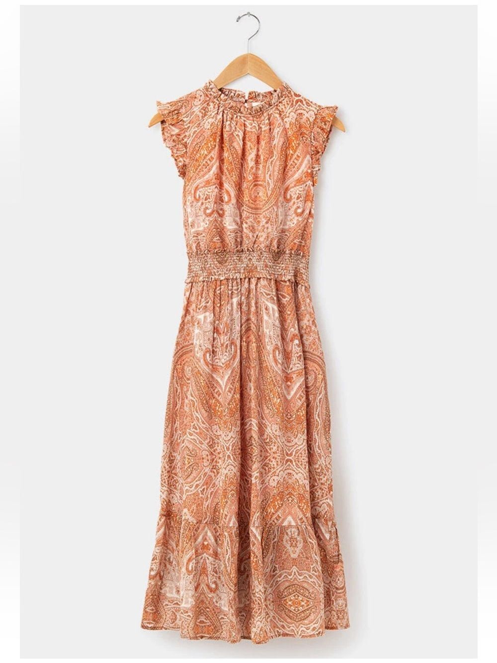 Boho Good Hart Paisley Midi Dress Cottagecore Western Festival Peach M Gypsy - Picture 2 of 8